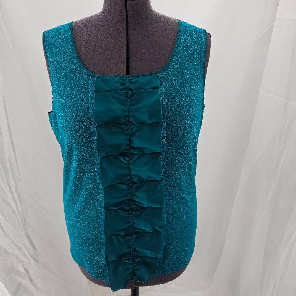 76-25 Alfani Teal Green sleeveless ruffled Tank top Size Large (L)